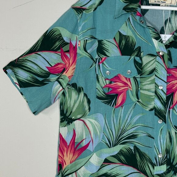 Sandrine Rose Hawaiian Floral Pearl Snap Front Shirt Women Small NWT Made in USA - Picture 6 of 11